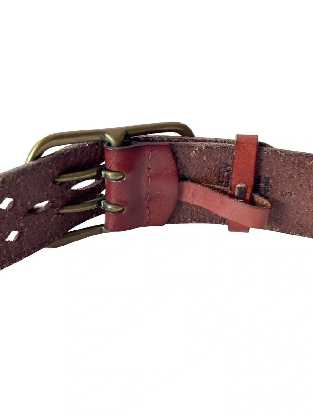 J. crew vintage hand made in England cut out design leather belt solid brass | S